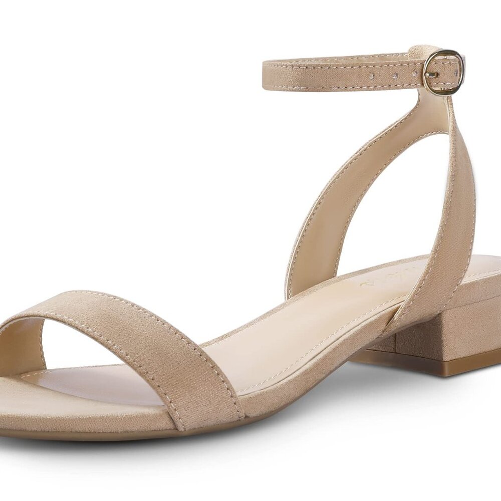 Nude Suede Low Block Heel Sandals Wide Fit Ankle Strap - Picture 2 of 7
